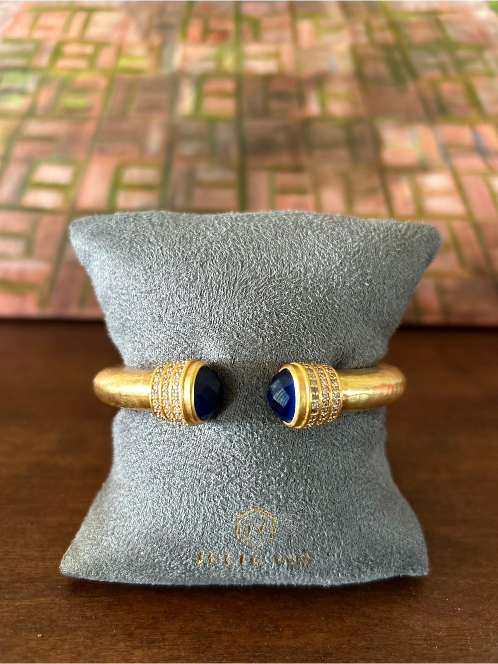 Julie Vos Gold Open Cuff Bracelet with Deep Blue Stones